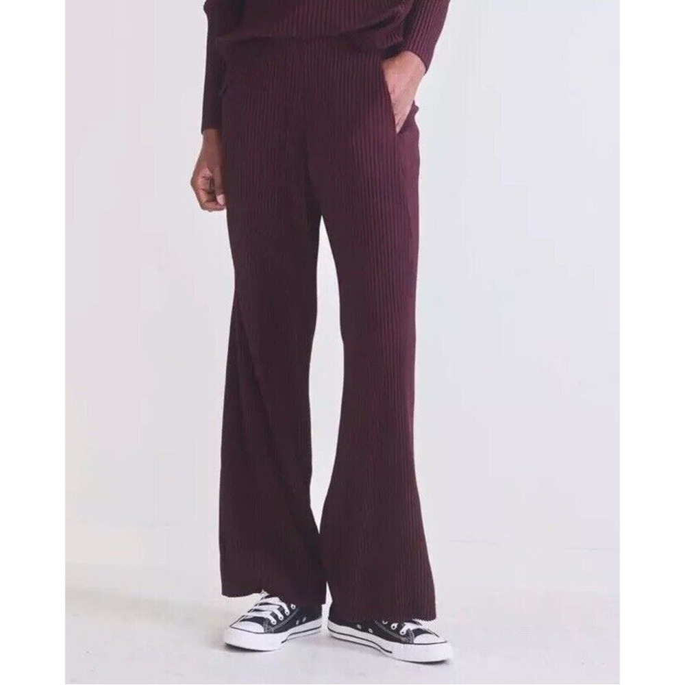 Ruti Burgundy Merlot Masterful Plisse Pleated Ribbed Pants & Top Size S/M NEW - Picture 2 of 7